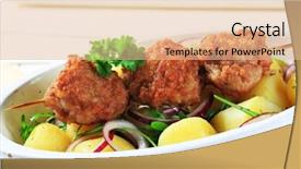  Presentation with meatball - Colorful PPT layouts enhanced with stick ground beef - meatball skewer and potatoes backdrop and a lemonade colored foreground