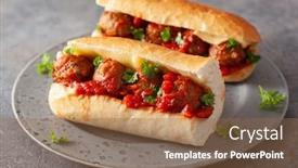  Presentation with italian american - PPT layouts consisting of meatball-sub-sandwich-with-cheese background and a coral colored foreground