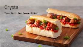  Presentation with italian american - Slides having meatball-sub-sandwich-with-cheese background and a mint green colored foreground