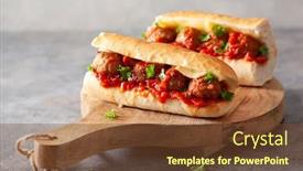  Presentation with italian american - Beautiful slide set featuring meatball-sub-sandwich-with-cheese backdrop and a tawny brown colored foreground