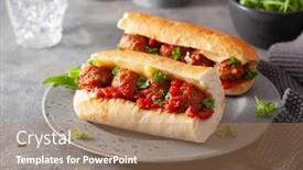  Presentation with italian american - Colorful presentation theme enhanced with meatball-sub-sandwich-with-cheese backdrop and a coral colored foreground
