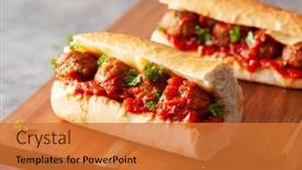  Presentation with italian american - Slide set having meatball-sub-sandwich-with-cheese background and a red colored foreground