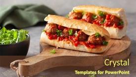  Presentation with meatball - Audience pleasing slide deck consisting of meatball-sub-sandwich-with-cheese backdrop and a tawny brown colored foreground