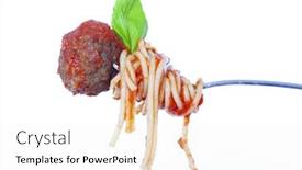  Presentation with meatball - Presentation theme enhanced with meatball with spaghetti and basil on a fork background and a white colored foreground
