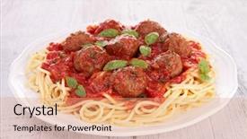  Presentation with spaghetti - Presentation with meatballs and spaghetti background and a coral colored foreground