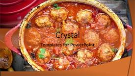  Presentation with meatball - Theme having meatballs casserole in red iron background and a gold colored foreground