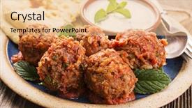  Presentation with bread - Audience pleasing presentation design consisting of meatballs with bread and yoghurt backdrop and a lemonade colored foreground