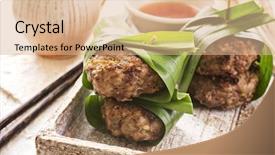  Presentation with chili plants - Colorful presentation design enhanced with meatballs with chili sauce backdrop and a coral colored foreground