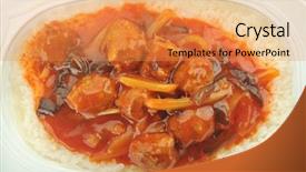  Presentation with meatball - Presentation with meatballs with rice background and a gold colored foreground