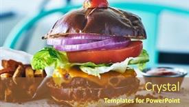  Presentation with vegan burger - Beautiful theme featuring fried vegetarian patties - meatless vegan cheese burger backdrop and a tawny brown colored foreground