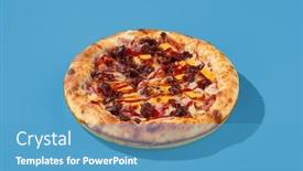  Presentation with minimalist - Presentation theme with meaty-american-pizza-with-thick background and a teal colored foreground