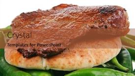  Presentation with arabic food - Presentation enhanced with meaty food grilled meat steak on arabic pita over green hot chili peppers on a white back background and a red colored foreground