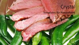  Presentation with meat food - Presentation theme enhanced with meaty food grilled red meat background and a  colored foreground