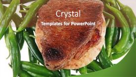  Presentation with arabic food - Amazing PPT layouts having meaty food roasted red meat steak over arabic pita on a green hot chili peppers on a white back backdrop and a red colored foreground