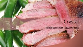  Presentation with meat food - Cool new theme with meaty food roasted red meat steak sliced on a green hot chili peppers on a white back backdrop and a coral colored foreground