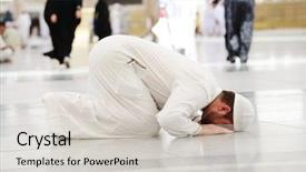 Presentation with mosque - Audience pleasing slide deck consisting of muslim praying in medina mosque backdrop and a light gray colored foreground