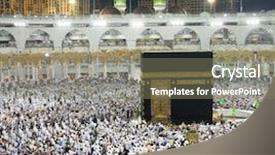  Presentation with world - Presentation theme consisting of mekka - muslims gathered in mecca background and a coral colored foreground