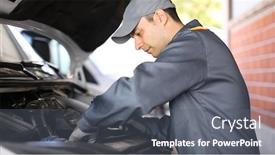  Presentation with engine - Colorful PPT theme enhanced with mechainc-fixing-a-van-engine backdrop and a gray colored foreground