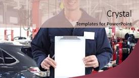  Presentation with mechanic shop - Amazing slide deck having mechaneisim car - auto mechanic in auto repair backdrop and a soft green colored foreground