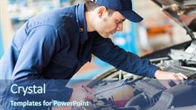  Presentation with garage car - Presentation consisting of mechaneisim car - portrait of a mechanic background and a ocean colored foreground