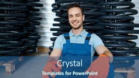  Presentation with pallet - Audience pleasing presentation design consisting of mechanic-at-the-stack backdrop and a ocean colored foreground