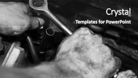  Presentation with engine - Amazing presentation theme having mechanic at work repairing backdrop and a dark gray colored foreground
