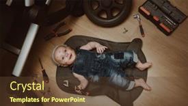  Presentation with mechanic tools - PPT theme having mechanic-baby-boy-repairing background and a tawny brown colored foreground
