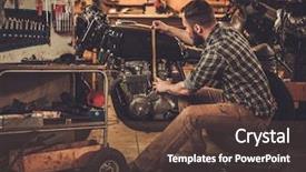  Presentation with vintage motorcycle - Amazing presentation having mechanic building vintage style cafe backdrop and a tawny brown colored foreground