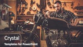  Presentation with vintage motorcycle - Cool new presentation with mechanic building vintage style cafe backdrop and a dark gray colored foreground