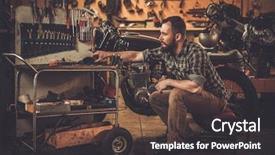  Presentation with vintage motorcycle - Colorful slides enhanced with mechanic building vintage style cafe backdrop and a tawny brown colored foreground