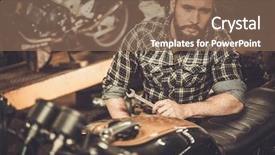  Presentation with vintage motorcycle - Cool new PPT theme with mechanic building vintage style cafe backdrop and a violet colored foreground