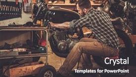  Presentation with vintage motorcycle - PPT layouts consisting of mechanic building vintage style cafe background and a tawny brown colored foreground