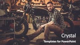 Presentation with vintage motorcycle - Slides having mechanic building vintage style cafe background and a tawny brown colored foreground