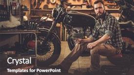  Presentation with vintage motorcycle - PPT layouts featuring mechanic building vintage style cafe background and a tawny brown colored foreground