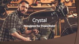  Presentation with vintage motorcycle - Presentation theme having mechanic building vintage style cafe background and a tawny brown colored foreground