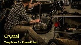  Presentation with vintage motorcycle - Beautiful PPT layouts featuring mechanic building vintage style cafe backdrop and a wine colored foreground