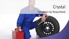  Presentation with tire - PPT theme with mechanic changing a tire background and a white colored foreground