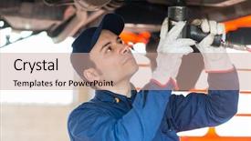  Presentation with mechanic shop - Slide set consisting of mechanic changing car wheel background and a coral colored foreground