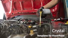  Presentation with old car - Colorful slide deck enhanced with mechanic changing oil backdrop and a tawny brown colored foreground