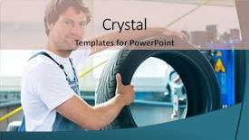  Presentation with change a flat car tire - Cool new PPT theme with gold stars - christmas tree with decorations backdrop and a light gray colored foreground.