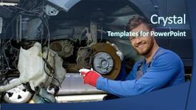  Presentation with car brake - Slide deck having manual working syatem - mechanic checking car brake system background and a ocean colored foreground