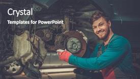  Presentation with brake - Cool new slide deck with mechanic checking car brake system backdrop and a dark gray colored foreground