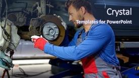  Presentation with brake - Cool new PPT theme with mechanic checking car brake system backdrop and a navy blue colored foreground