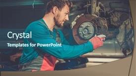  Presentation with car brake - PPT theme consisting of mechanic checking car brake system background and a ocean colored foreground