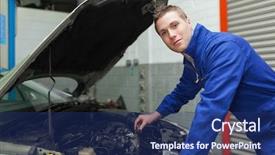  Presentation with car engine - Colorful presentation enhanced with mechanic checking car engine oil backdrop and a  colored foreground