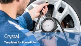  Presentation with tire - Slides having mechanic checking tire pressure background and a teal colored foreground