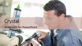  Presentation with car cleaning - Colorful PPT theme enhanced with mechanic cleaning a customer's car backdrop and a coral colored foreground