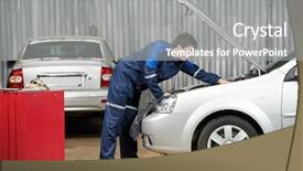  Presentation with motor engine - Audience pleasing theme consisting of mechanic diagnosing automobile car engine backdrop and a gray colored foreground