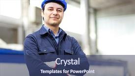  Presentation with engineering - Slide set featuring mechanic engineering - portrait of a worker background and a ocean colored foreground