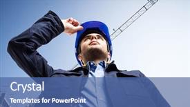  Presentation with construction site construction - Audience pleasing theme consisting of mechanic engineering - portrait of worker backdrop and a  colored foreground